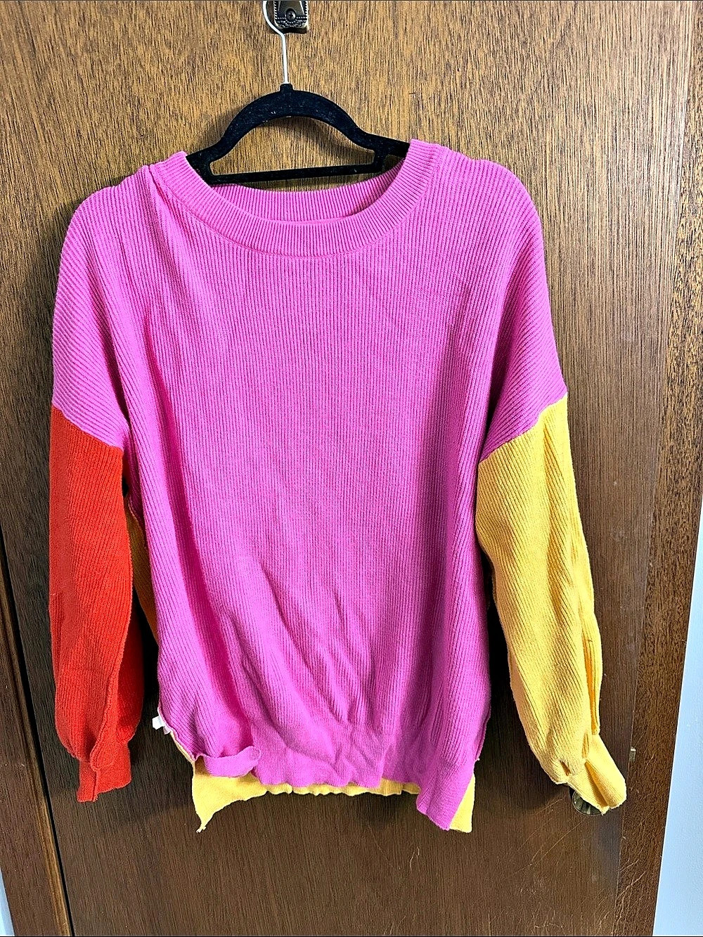 Free People Home Stretch Colorblock Pullover Sweater in Pink & Yellow